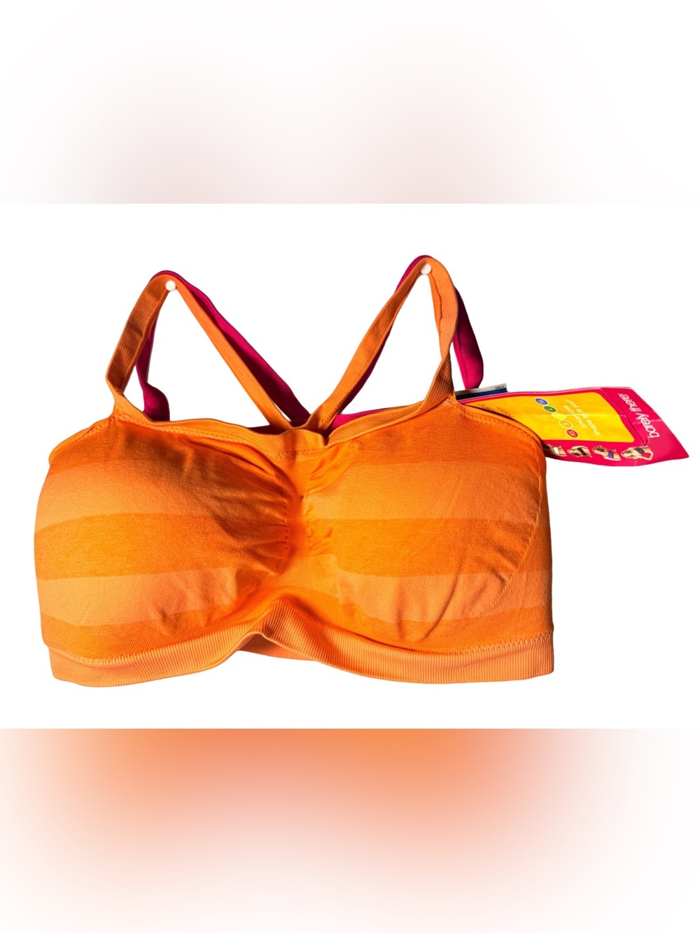 Barely There Orange and Pink Striped Wireless Bralettes . Xl